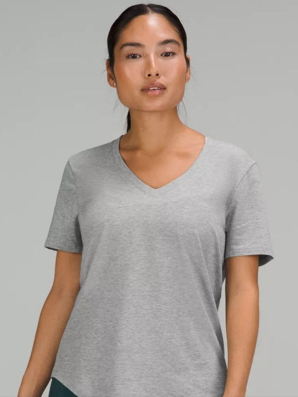 Lululemon Love V-Neck Tee Gray Shirt Women Size 4 Short Sleeve